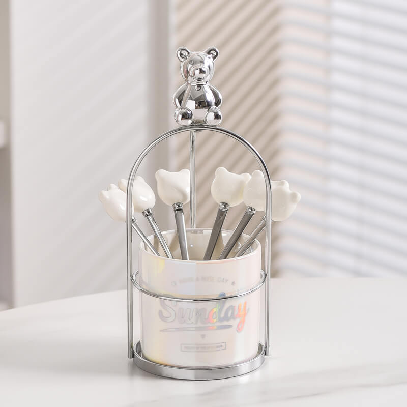 Lighteme Bear Ceramic Dessert Fork & Spoon Storage Jar