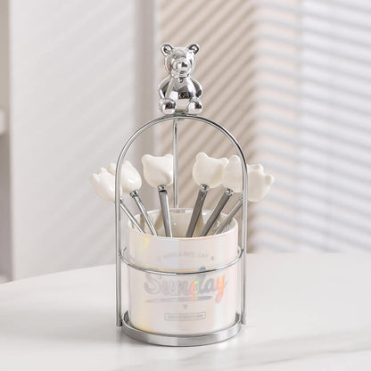 Lighteme Bear Ceramic Dessert Fork & Spoon Storage Jar