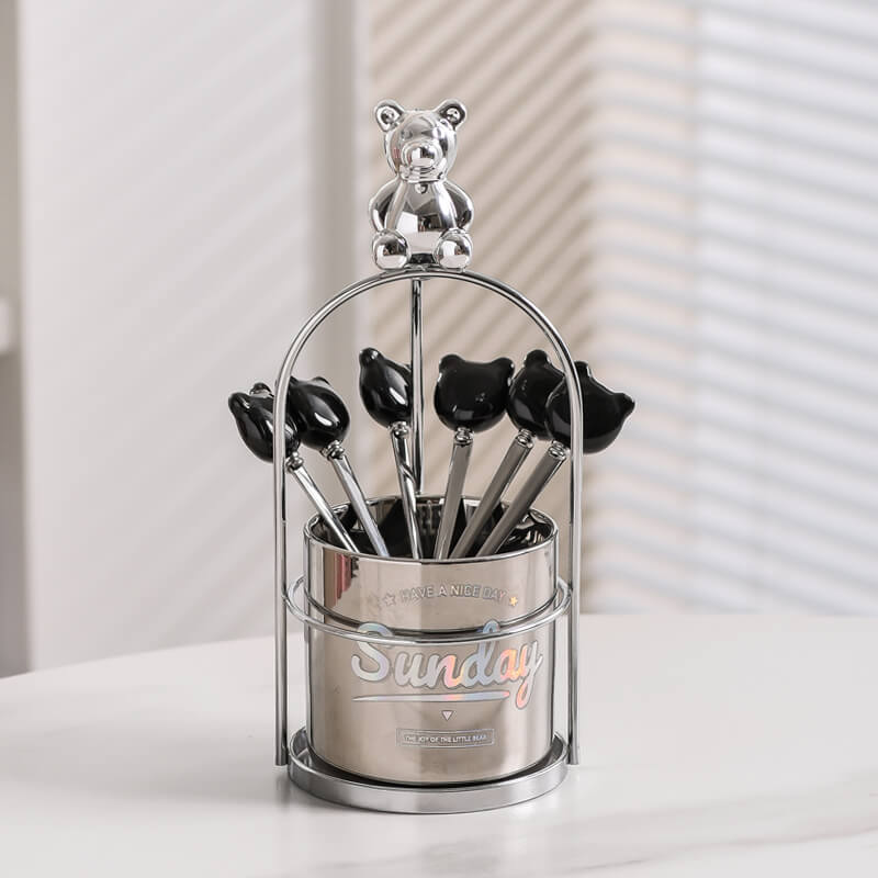 Lighteme Bear Ceramic Dessert Fork & Spoon Storage Jar