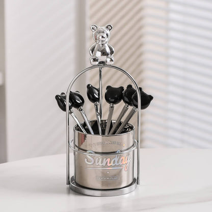 Lighteme Bear Ceramic Dessert Fork & Spoon Storage Jar