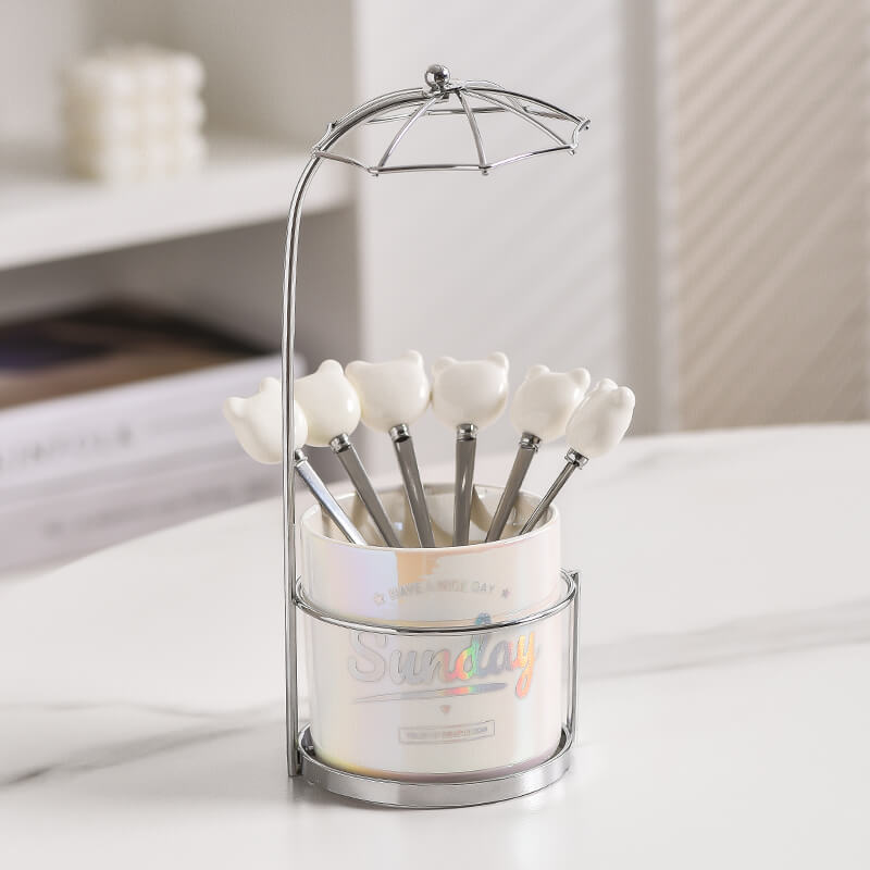Lighteme Bear Ceramic Dessert Fork & Spoon Storage Jar