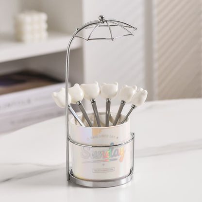 Lighteme Bear Ceramic Dessert Fork & Spoon Storage Jar