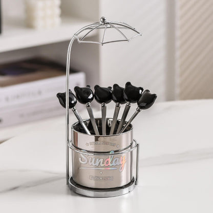 Lighteme Bear Ceramic Dessert Fork & Spoon Storage Jar
