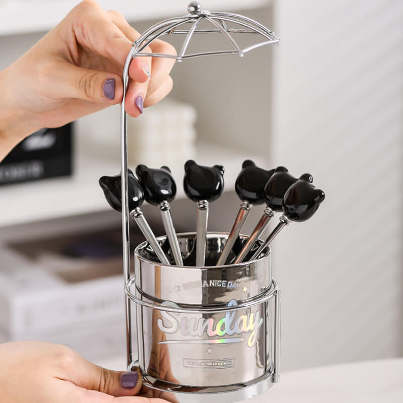 Lighteme Bear Ceramic Dessert Fork & Spoon Storage Jar