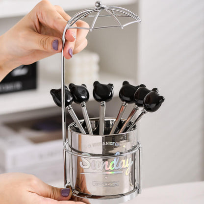 Lighteme Bear Ceramic Dessert Fork & Spoon Storage Jar