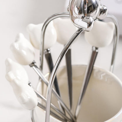 Lighteme Bear Ceramic Dessert Fork & Spoon Storage Jar