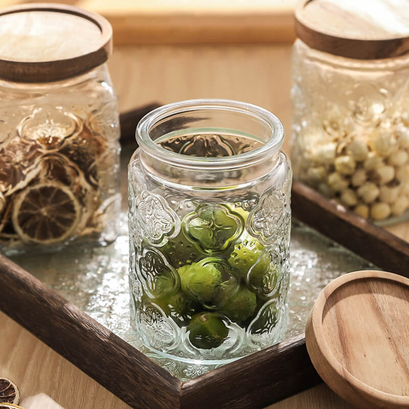 Lighteme Begonia Embossed Glass Storage Jar