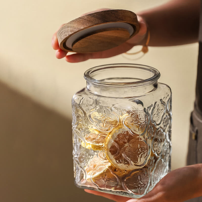 Lighteme Begonia Embossed Glass Storage Jar