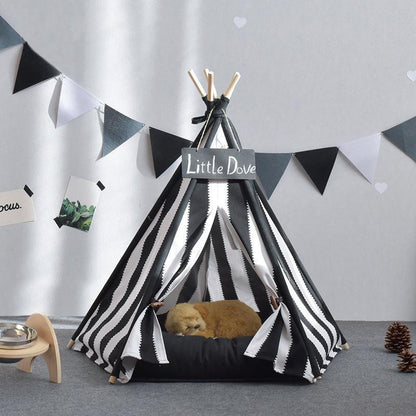 Lighteme Black And White Stripe Dog Tent Without Cushion