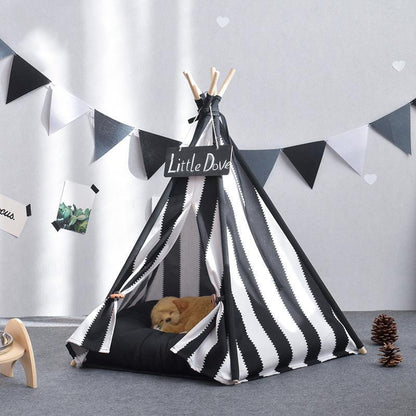 Lighteme Black And White Stripe Dog Tent Without Cushion