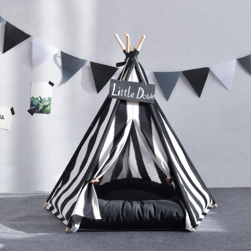 Lighteme Black And White Stripe Dog Tent Without Cushion