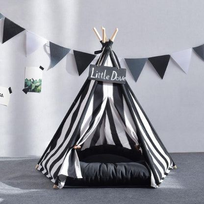 Lighteme Black And White Stripe Dog Tent Without Cushion