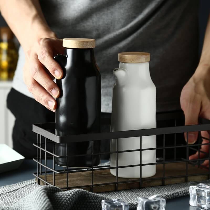 Ensemble de bouteilles d'huile en céramique noir et blanc Lighteme