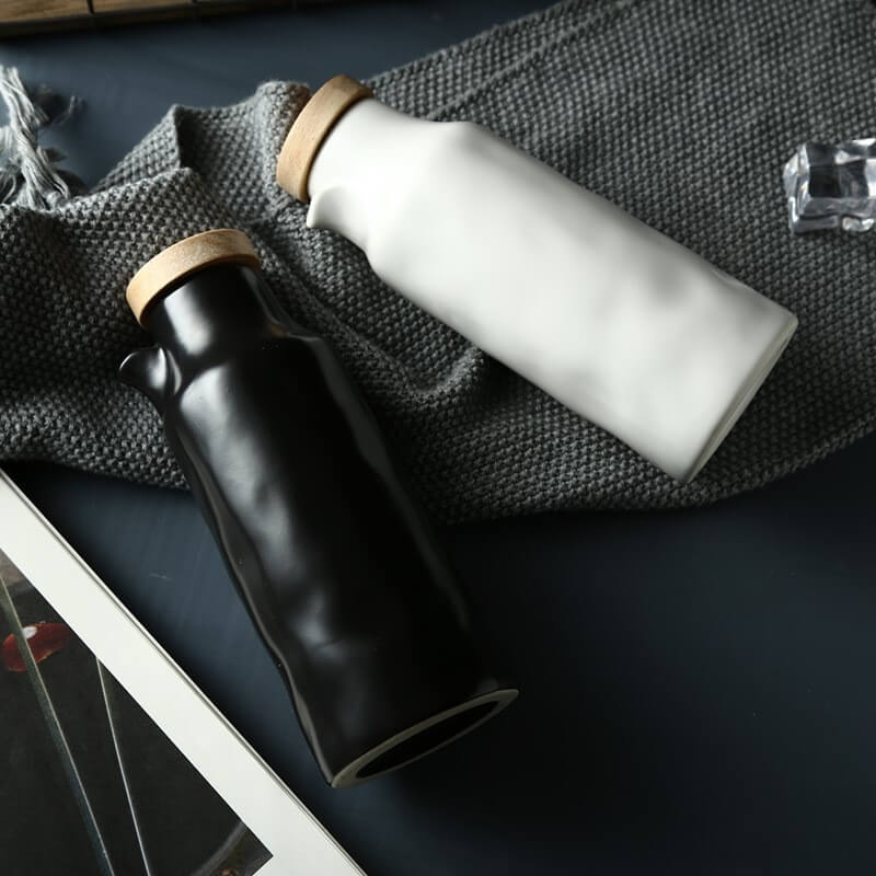 Ensemble de bouteilles d'huile en céramique noir et blanc Lighteme