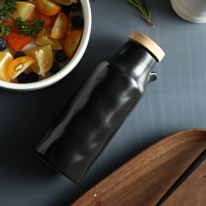 Ensemble de bouteilles d'huile en céramique noir et blanc Lighteme