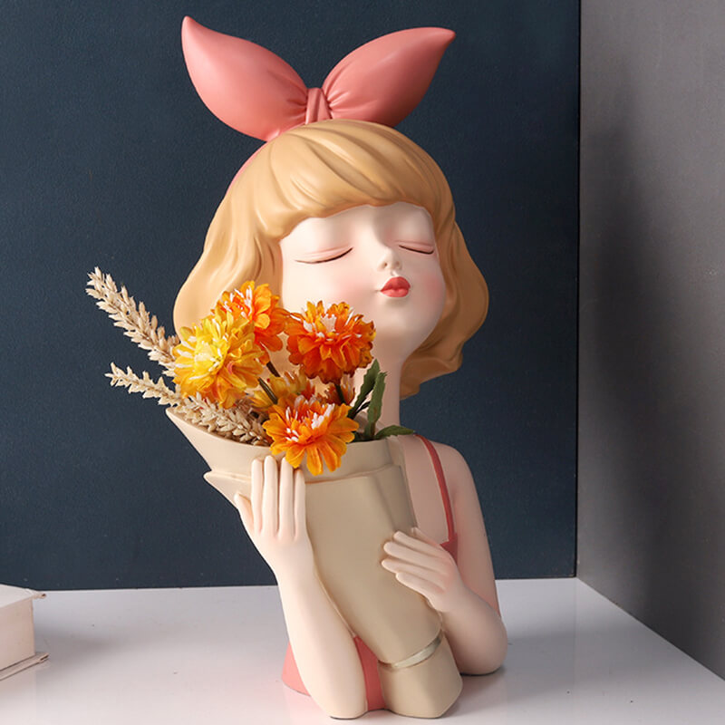 Lighteme Bow Girl Bouquet Resin Decoration