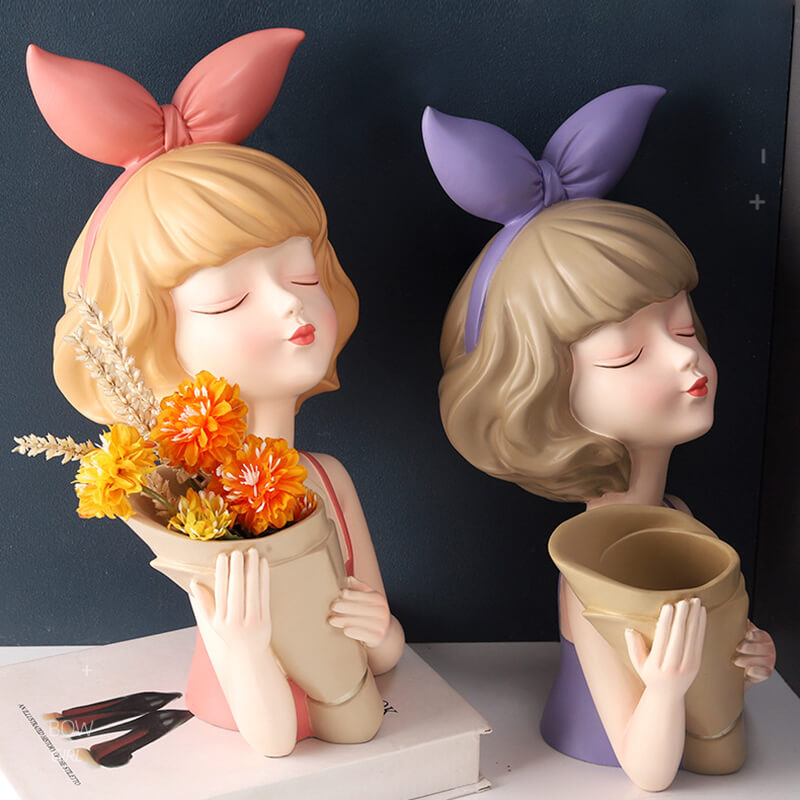 Lighteme Bow Girl Bouquet Resin Decoration