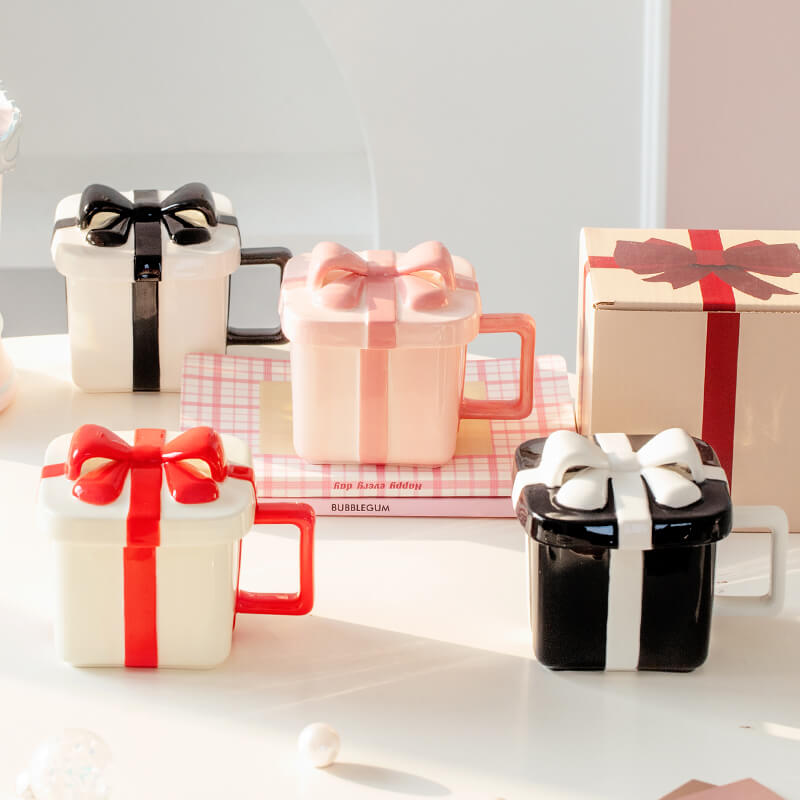 Lighteme Bow Knot Gift Box Ceramic Mug