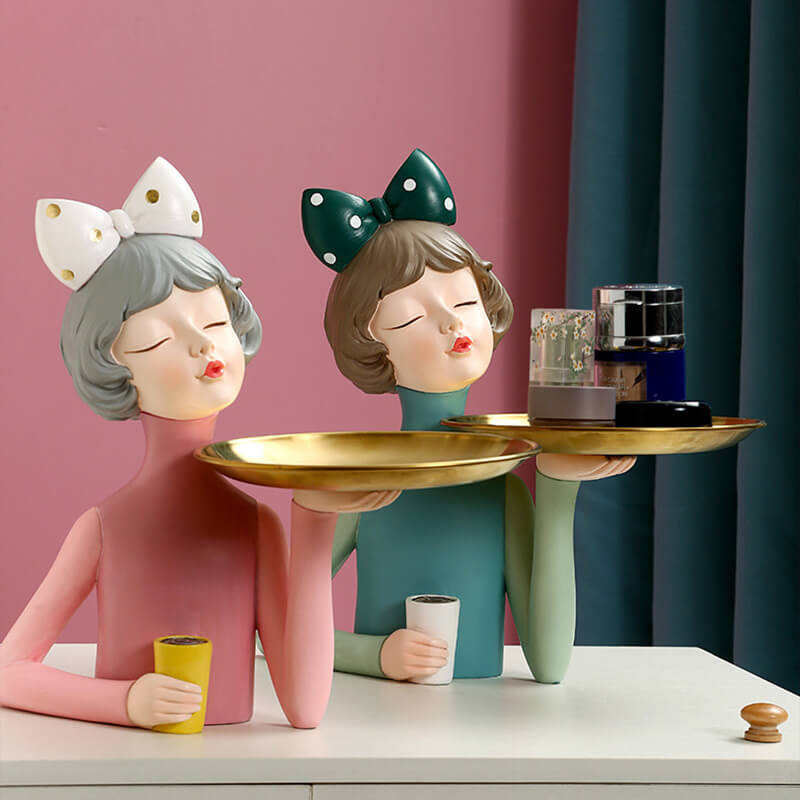 Décoration de rangement en résine Lighteme Bowknot Coffee Girl 