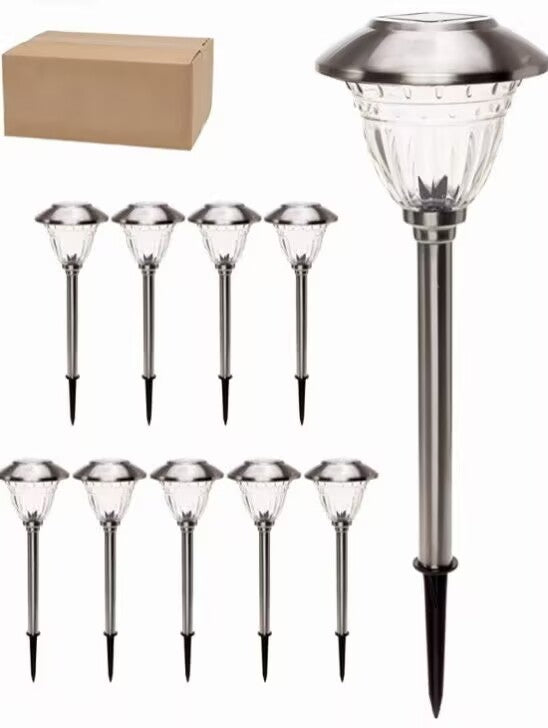 Lighteme 10 Pack Solar LED Pathway Lights Outdoor-Stainless Steel