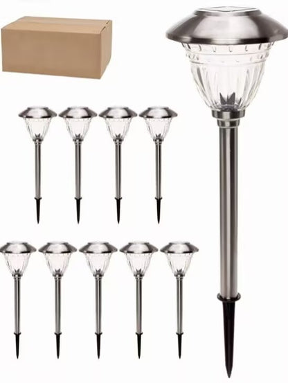 Lighteme 10 Pack Solar LED Pathway Lights Outdoor-Stainless Steel