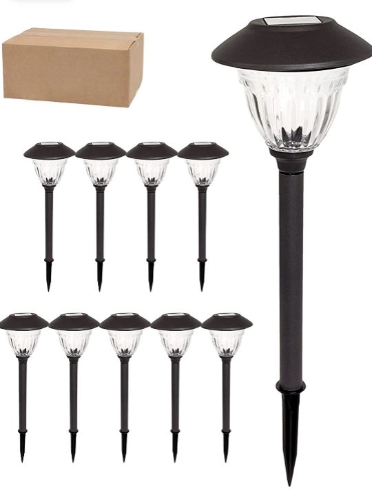 Lighteme 10 Pack Solar LED Pathway Lights Outdoor-Stainless Steel