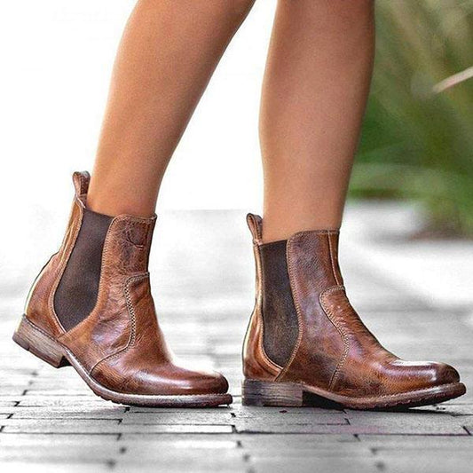 Ihrtrade Chloebuy Vintage Low Heel Pull-on Ankle Boots