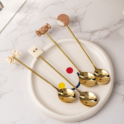 Lot de 4 cuillères à dessert Lighteme Cartoon Snack en acier inoxydable