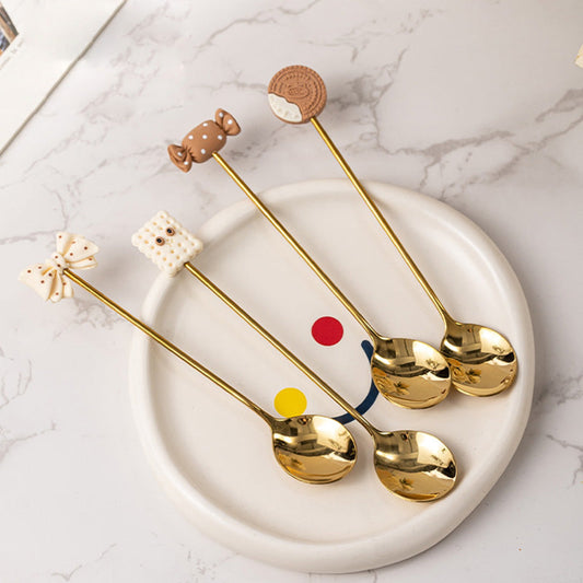 Lot de 4 cuillères à dessert Lighteme Cartoon Snack en acier inoxydable