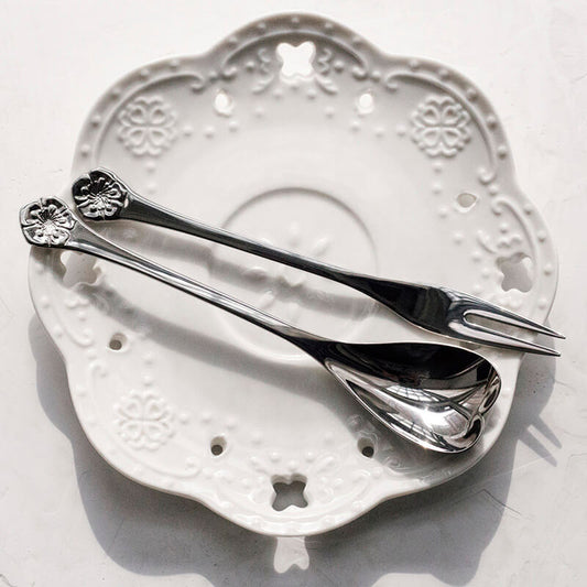 Cuillère et fourchette à dessert en relief en forme de fleur de cerisier Lighteme