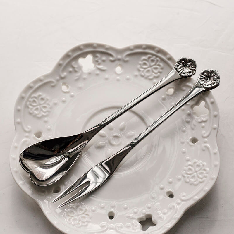 Lighteme Cherry Blossom Embossed Dessert Spoon & Fork