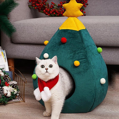 Lighteme Christmas Tree Shape Winter Warm Cave Bed For Cat
