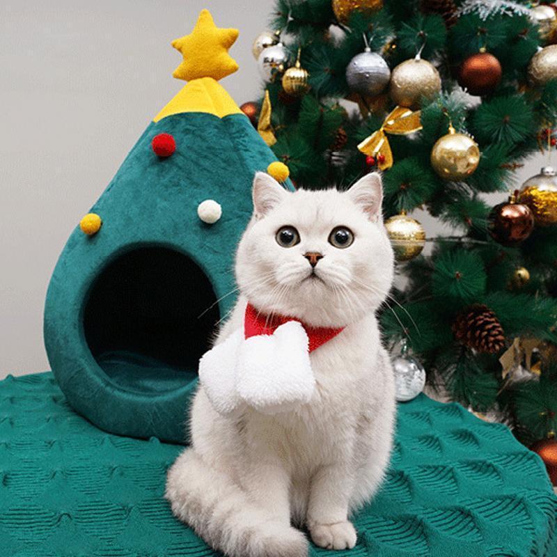 Lighteme Christmas Tree Shape Winter Warm Cave Bed For Cat