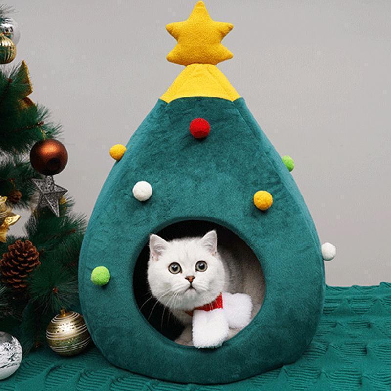 Lighteme Christmas Tree Shape Winter Warm Cave Bed For Cat