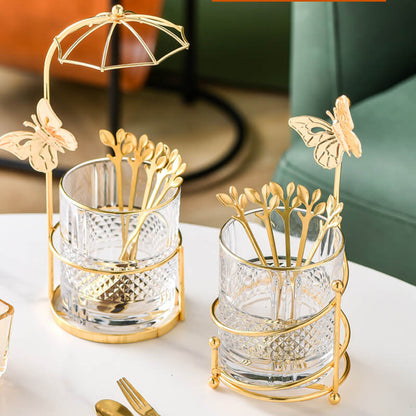 Lighteme Curve Dessert Fork & Spoon Glass Storage Jar