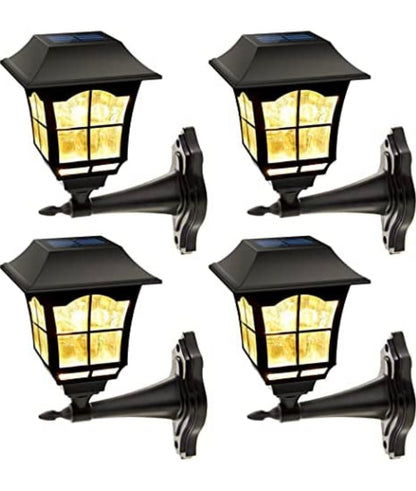 Lighteme 4 Pack Solar Wall Lantern Outdoor Wall Sconce 15 Lumens Solar Outdoor Christmas Led Light Fixture with Wall Mount Kit