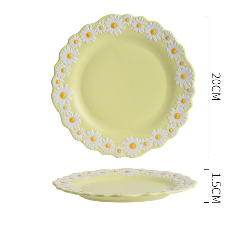 Lighteme Daisy Embossed Ceramic Dinner Plate