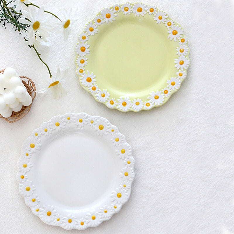 Lighteme Daisy Embossed Ceramic Dinner Plate