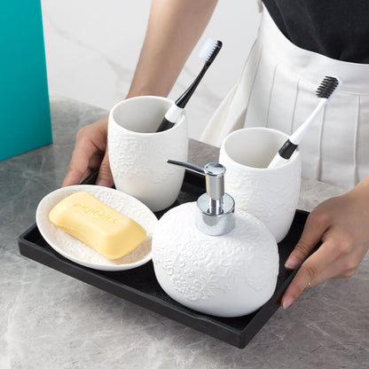 Lighteme Embossed Ceramic Bathroom Set