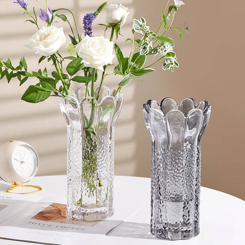 Lighteme Embossed Flower Shape Crystal Glass Vase