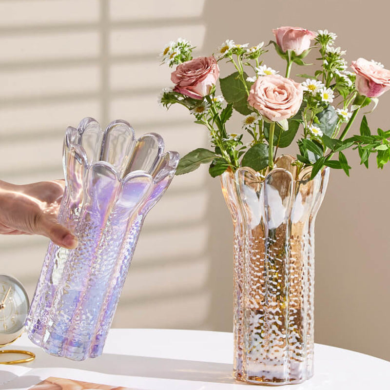 Lighteme Embossed Flower Shape Crystal Glass Vase