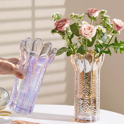 Lighteme Embossed Flower Shape Crystal Glass Vase
