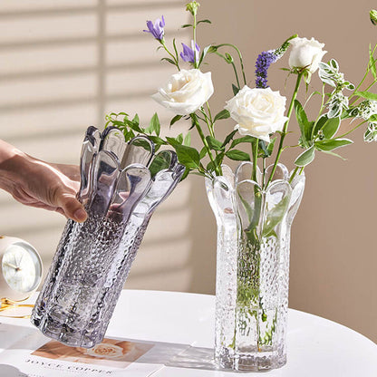 Lighteme Embossed Flower Shape Crystal Glass Vase