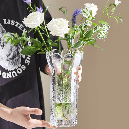 Lighteme Embossed Flower Shape Crystal Glass Vase