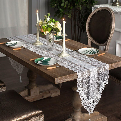 Lighteme Embroidered Hollow Macrame Table Runner
