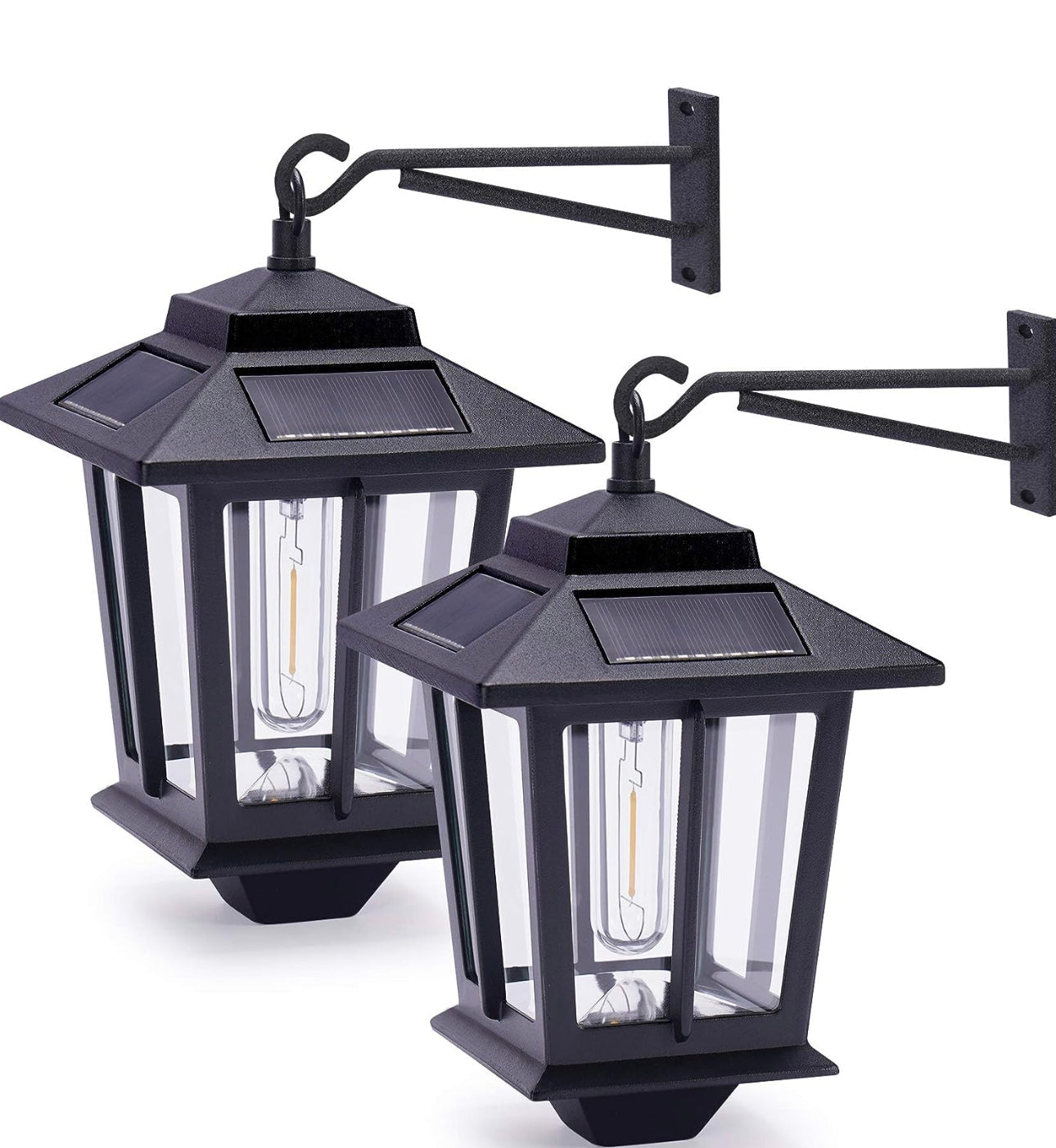 Lighteme 2 Pack Solar Aluminum Wall Hanging Lanterns with Replaceable Bulb, 4 Solar Panels,Anti-Rust