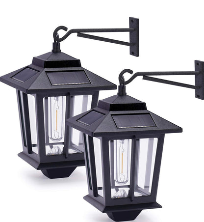Lighteme 2 Pack Solar Aluminum Wall Hanging Lanterns with Replaceable Bulb, 4 Solar Panels,Anti-Rust