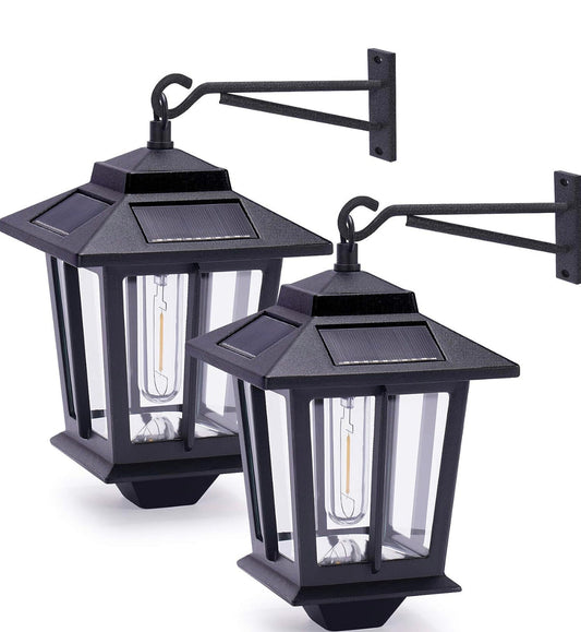 Lighteme 2 Pack Solar Aluminum Wall Hanging Lanterns with Replaceable Bulb, 4 Solar Panels,Anti-Rust