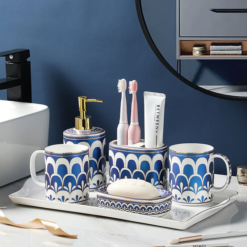 Lighteme Feather Pattern Gilt Ceramic Bathroom Set