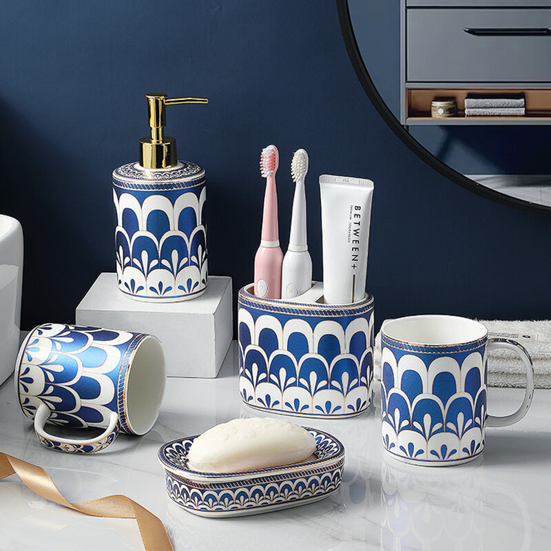 Lighteme Feather Pattern Gilt Ceramic Bathroom Set